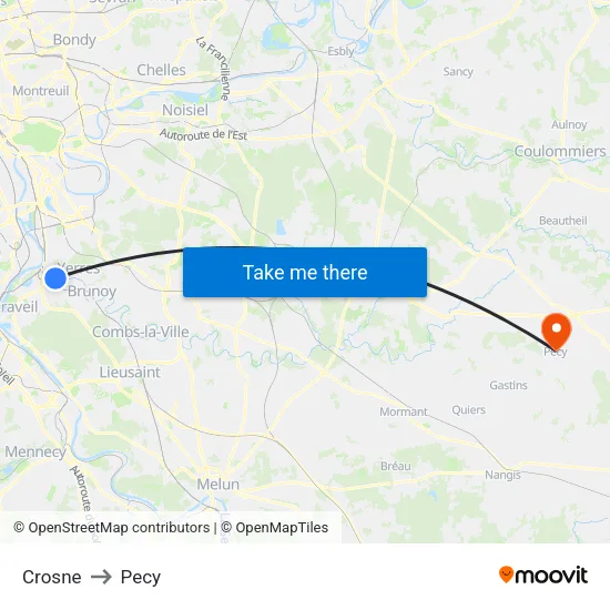 Crosne to Pecy map