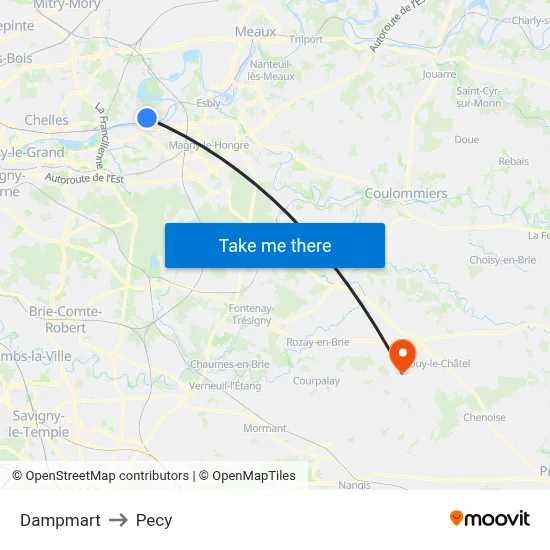 Dampmart to Pecy map