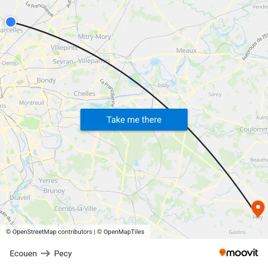 Ecouen to Pecy map