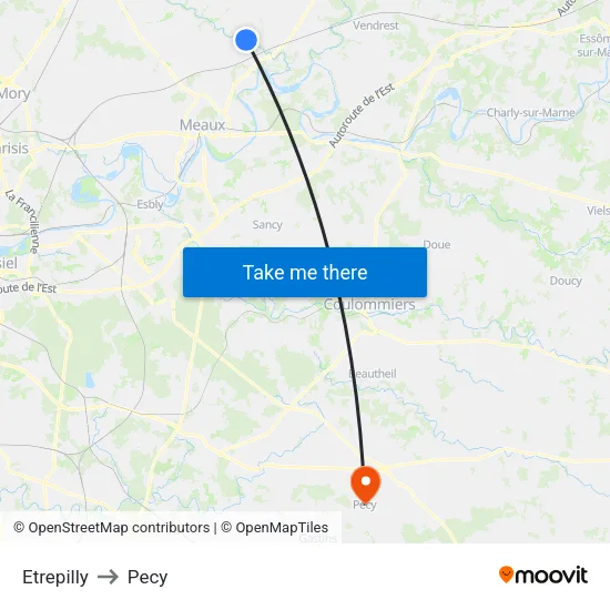 Etrepilly to Pecy map
