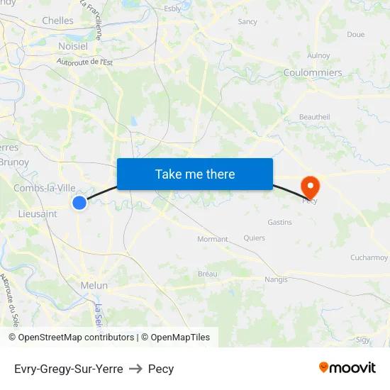 Evry-Gregy-Sur-Yerre to Pecy map