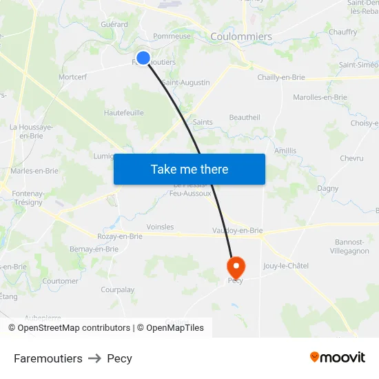 Faremoutiers to Pecy map