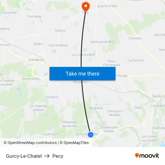 Gurcy-Le-Chatel to Pecy map