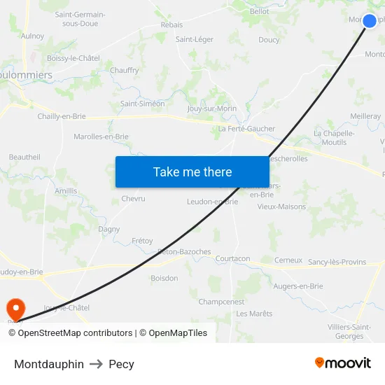 Montdauphin to Pecy map