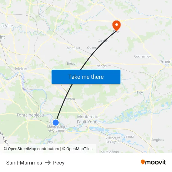 Saint-Mammes to Pecy map