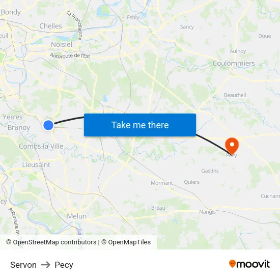 Servon to Pecy map