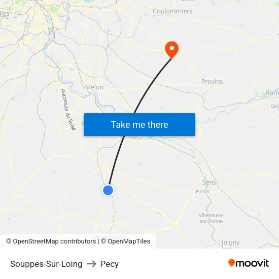 Souppes-Sur-Loing to Pecy map