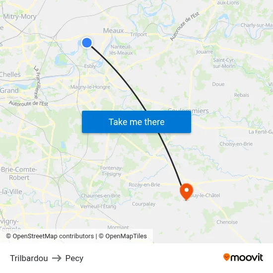 Trilbardou to Pecy map