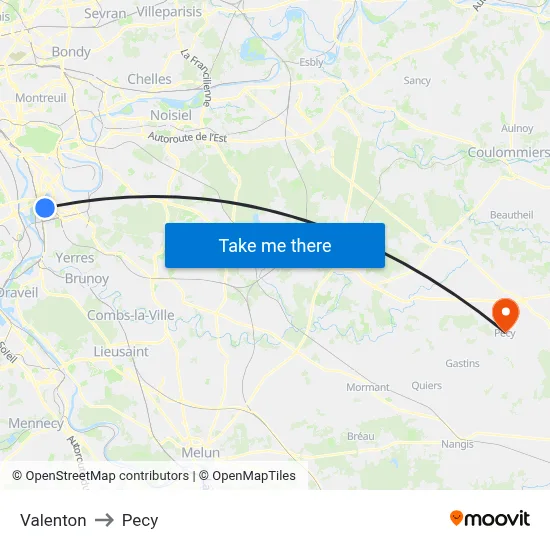 Valenton to Pecy map