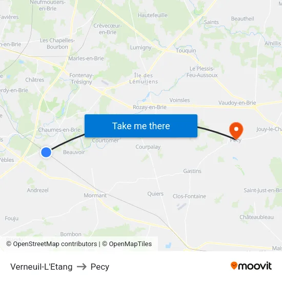 Verneuil-L'Etang to Pecy map