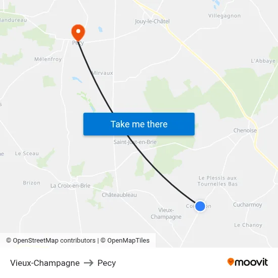 Vieux-Champagne to Pecy map