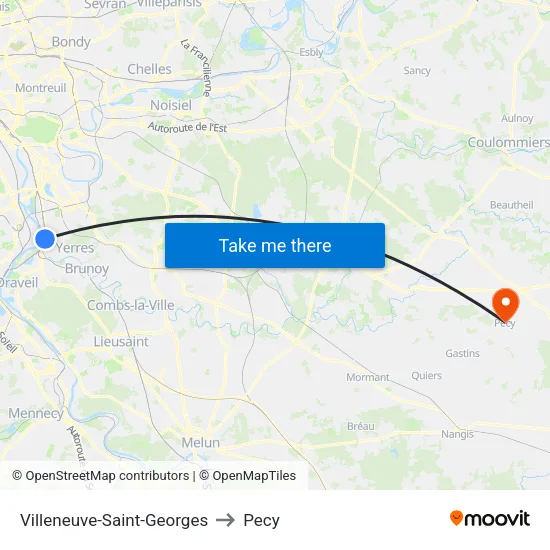 Villeneuve-Saint-Georges to Pecy map