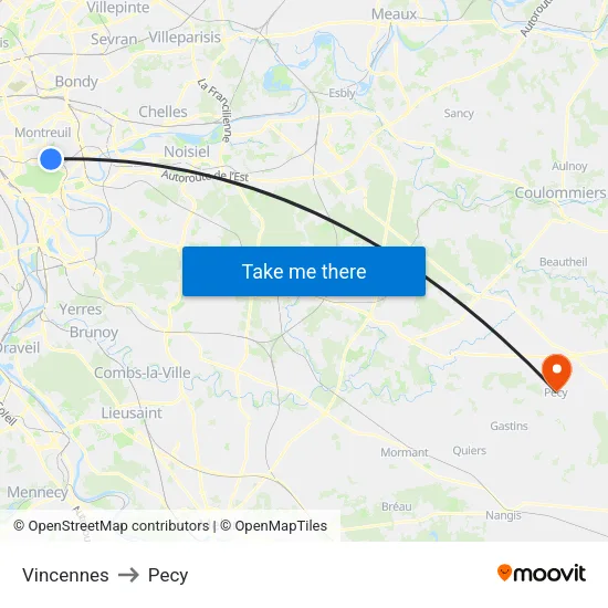Vincennes to Pecy map