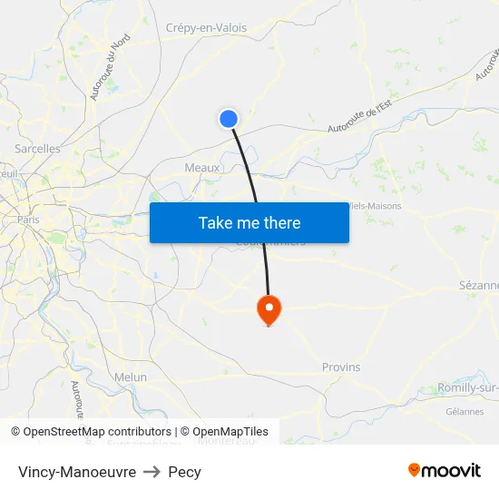 Vincy-Manoeuvre to Pecy map
