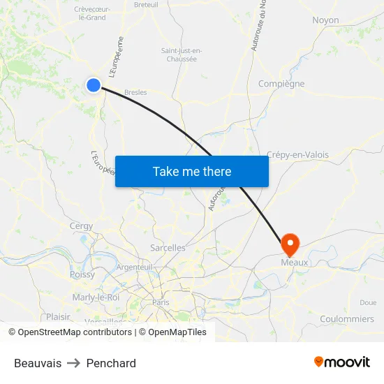Beauvais to Penchard map