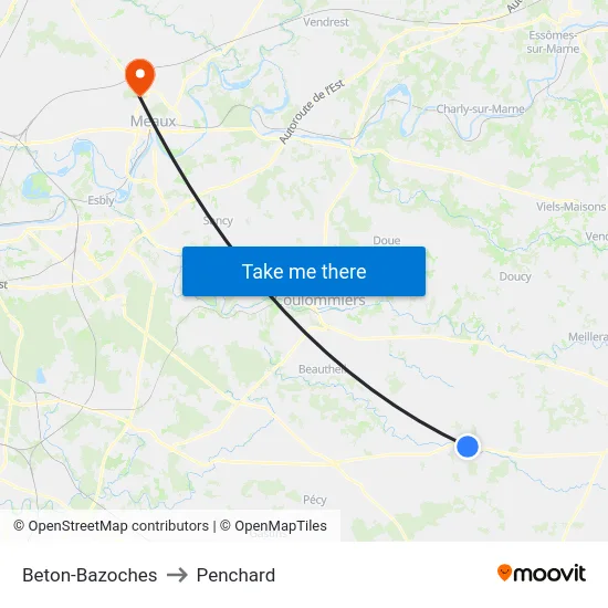 Beton-Bazoches to Penchard map
