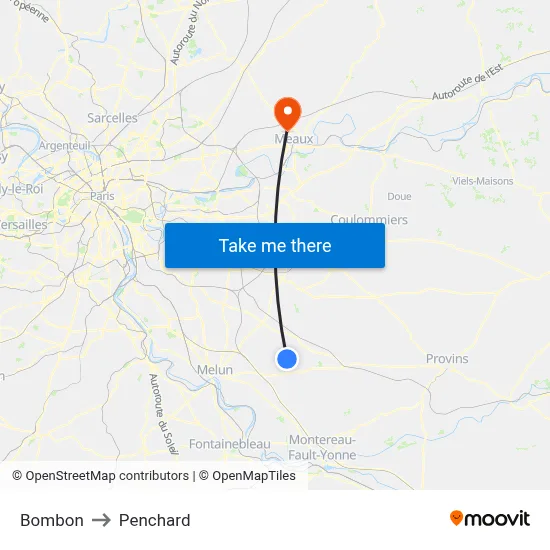 Bombon to Penchard map