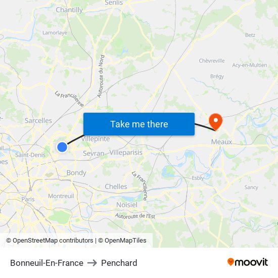 Bonneuil-En-France to Penchard map