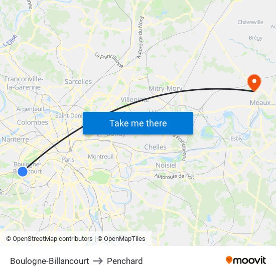 Boulogne-Billancourt to Penchard map