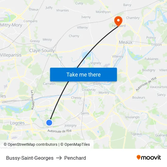 Bussy-Saint-Georges to Penchard map