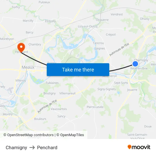 Chamigny to Penchard map
