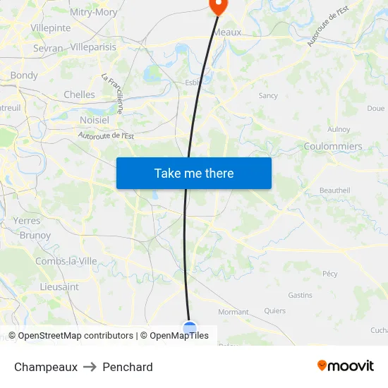 Champeaux to Penchard map