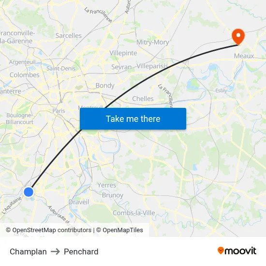 Champlan to Penchard map