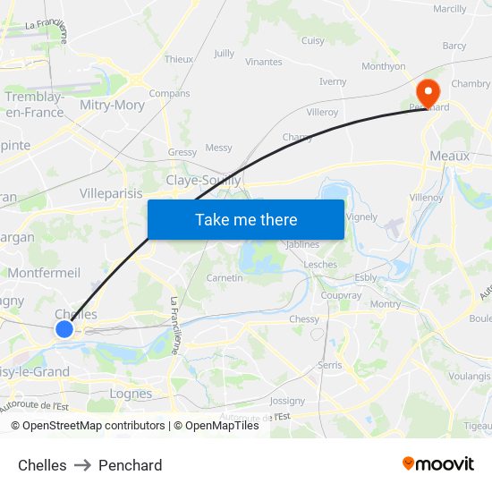 Chelles to Penchard map