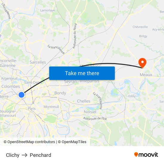 Clichy to Penchard map