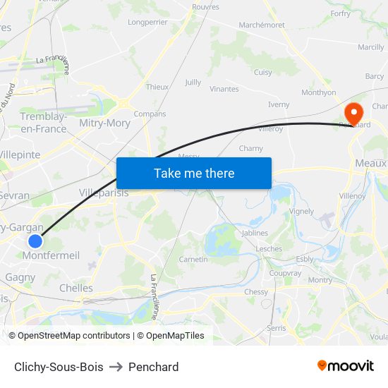 Clichy-Sous-Bois to Penchard map