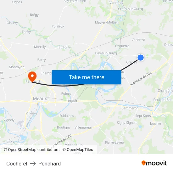 Cocherel to Penchard map