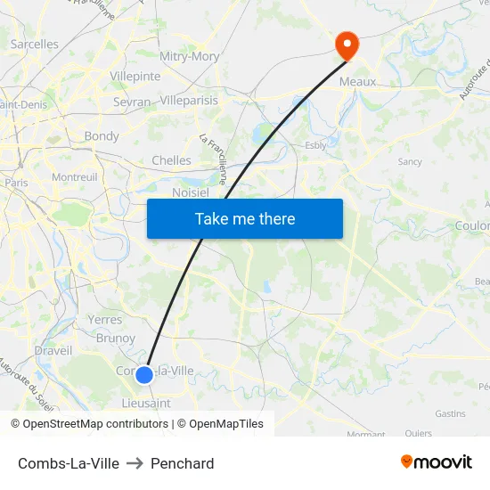 Combs-La-Ville to Penchard map