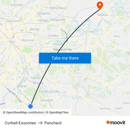 Corbeil-Essonnes to Penchard map