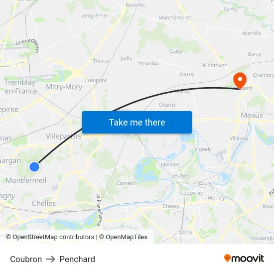 Coubron to Penchard map