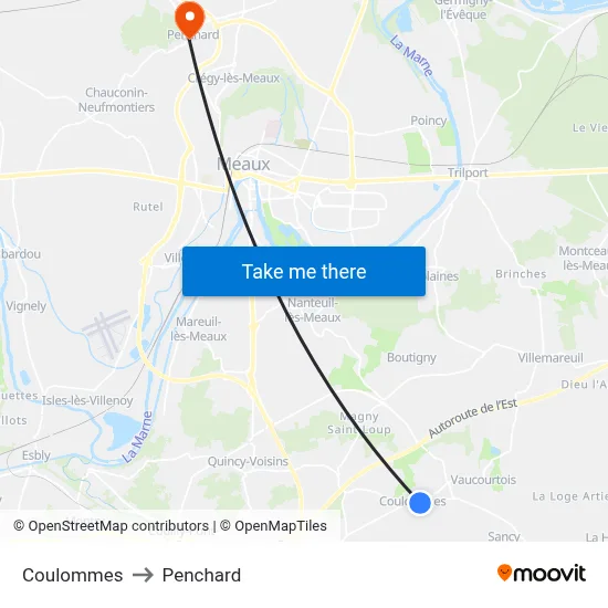 Coulommes to Penchard map