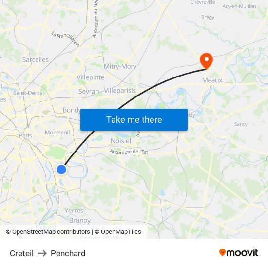 Creteil to Penchard map