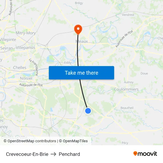Crevecoeur-En-Brie to Penchard map