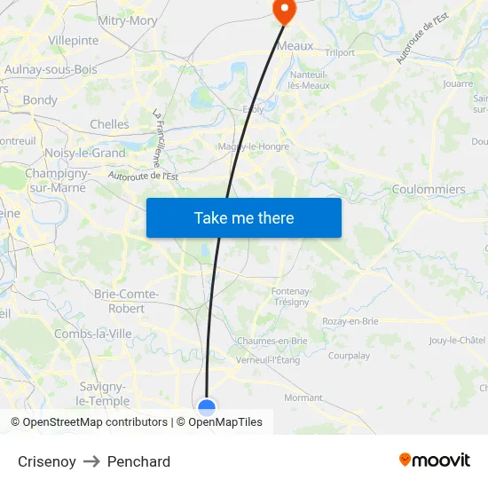 Crisenoy to Penchard map