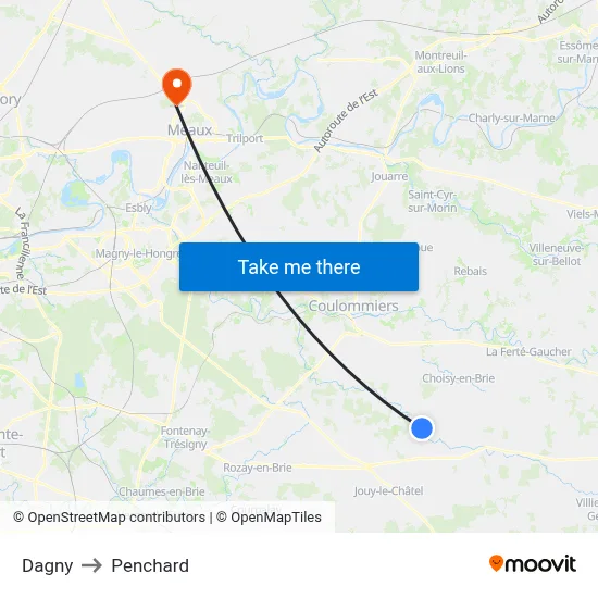 Dagny to Penchard map