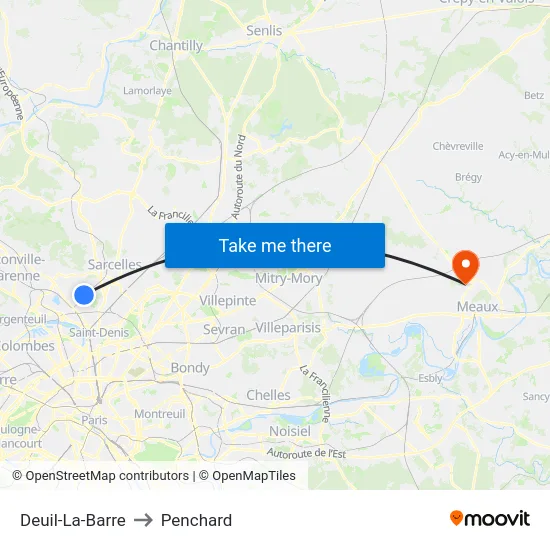 Deuil-La-Barre to Penchard map