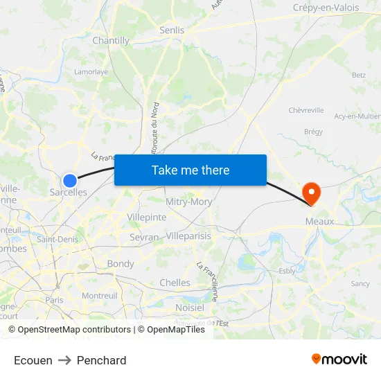 Ecouen to Penchard map