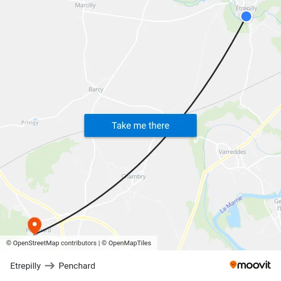 Etrepilly to Penchard map