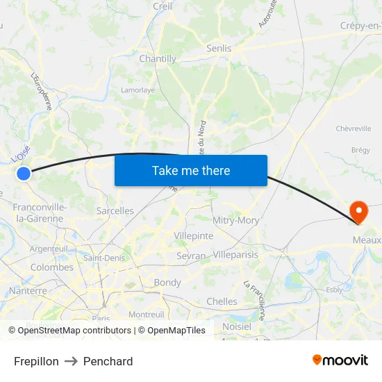 Frepillon to Penchard map