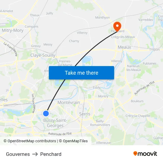 Gouvernes to Penchard map