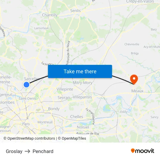 Groslay to Penchard map