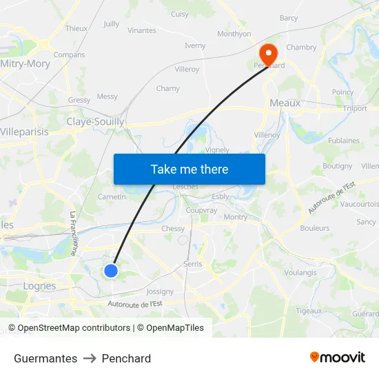 Guermantes to Penchard map