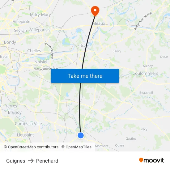 Guignes to Penchard map