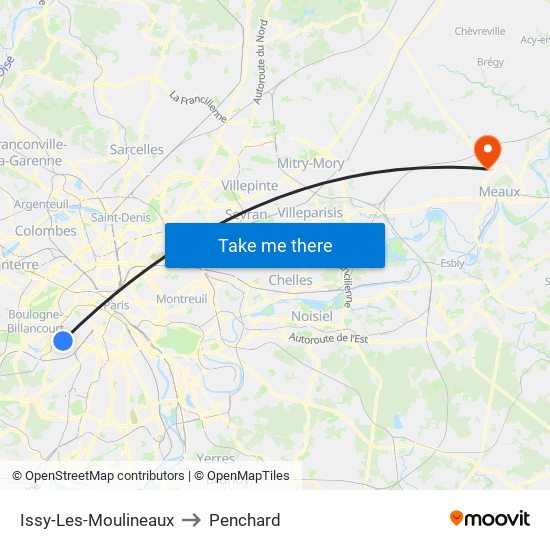 Issy-Les-Moulineaux to Penchard map