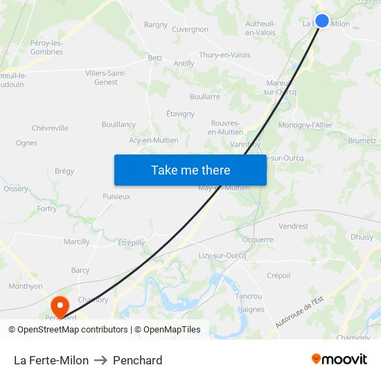 La Ferte-Milon to Penchard map