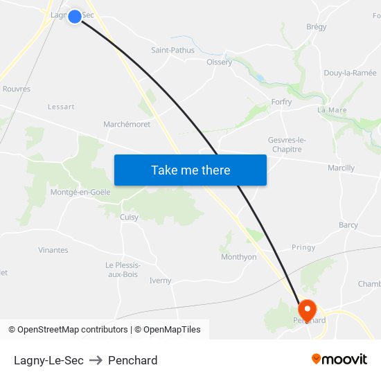Lagny-Le-Sec to Penchard map